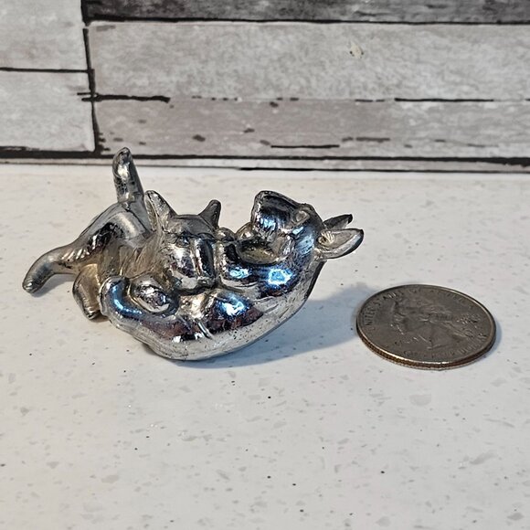 Vintage Chrome Scottie Dogs Playing Figurine 2.25" Collectible Desk Ornament Art - Picture 5 of 8